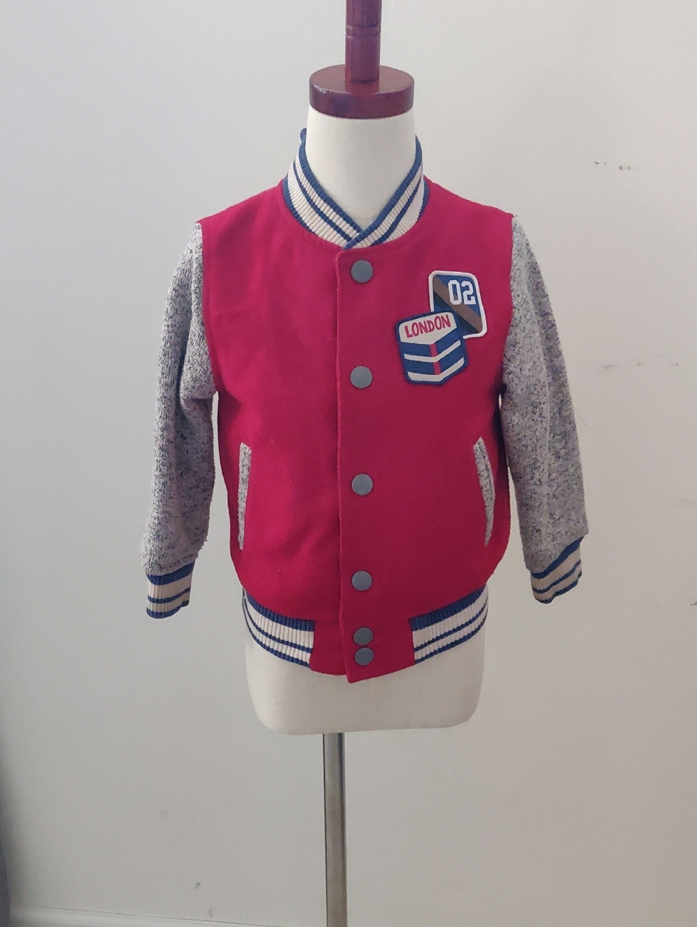 Gymboree Boys 2t-3t Bright Red Kids Varsity Jacket London Patch Y2K Cottagecore